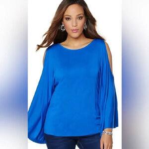 DC2 women’s M Royal Blue “peekaboo” shoulder top with round neck flowing sleeves